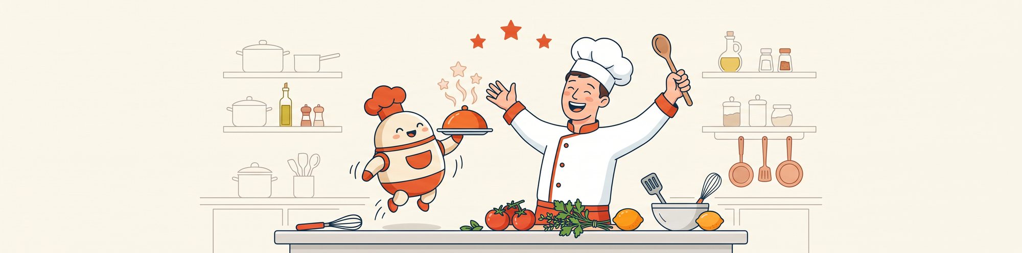 Un chef et son commis étoilé présentent un plat réussi, l'esprit de la formation IA étoilée