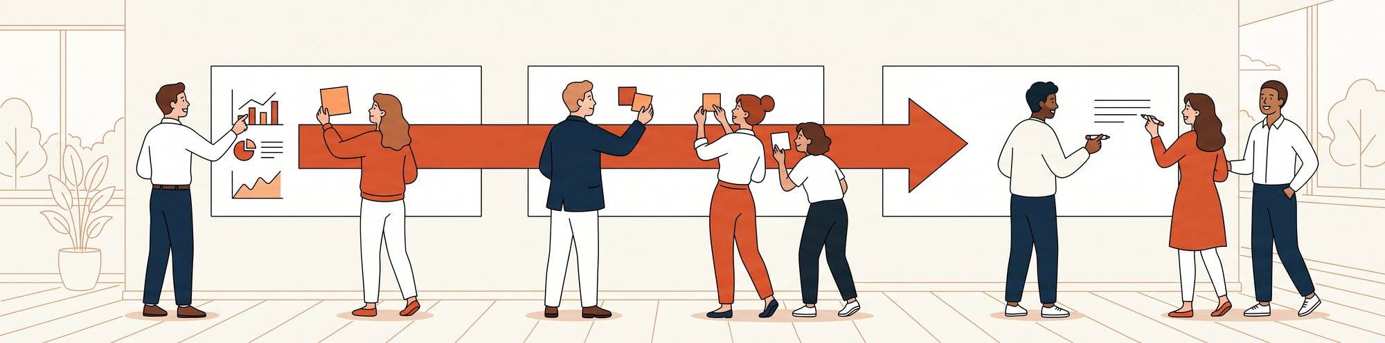 Toute l'équipe dans la même salle, alignée sur trois objectifs et un cap commun
