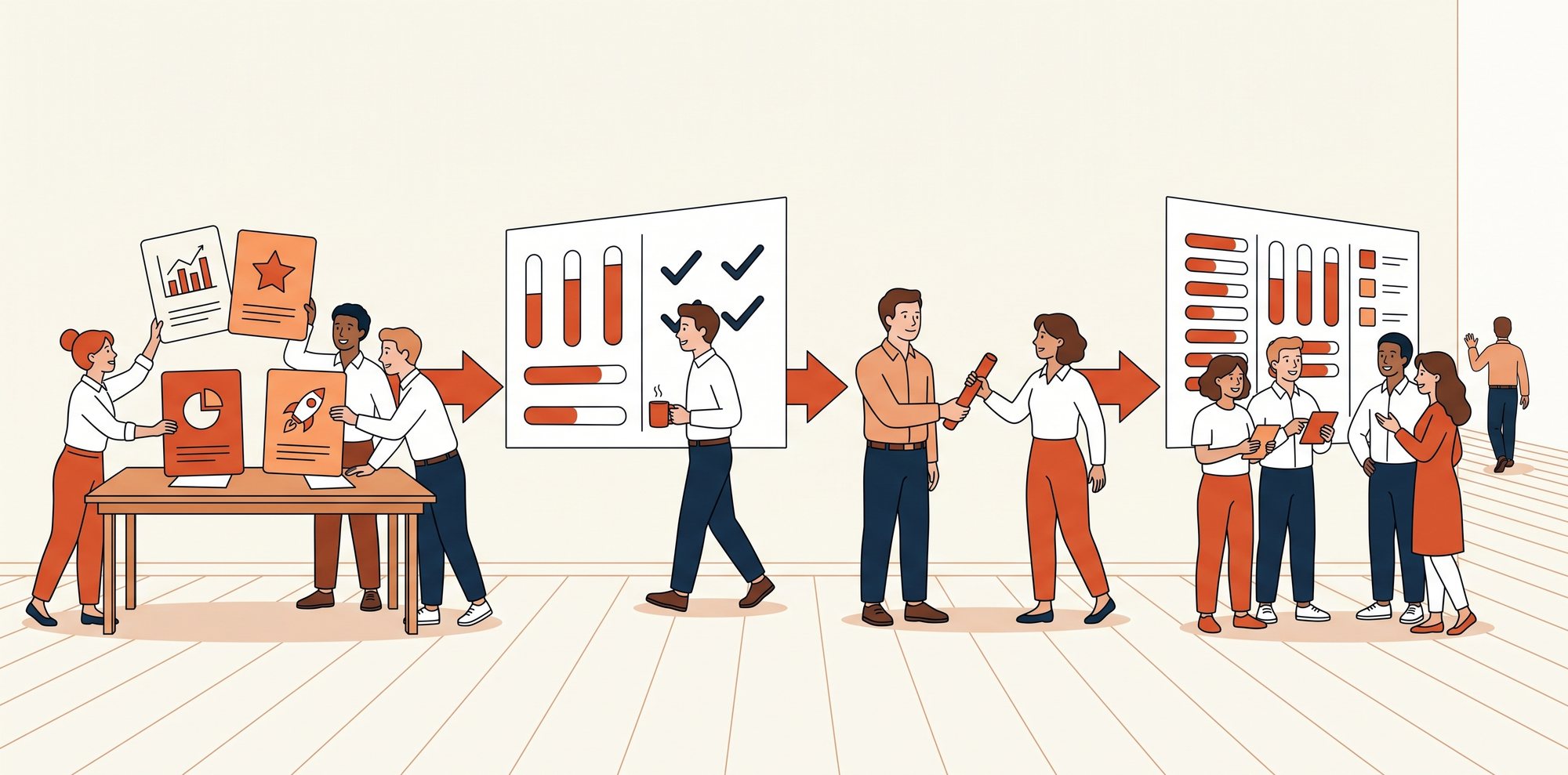 Le cycle trimestriel en quatre temps : la demi-journée, le cycle qui démarre, le champion, l'autonomie